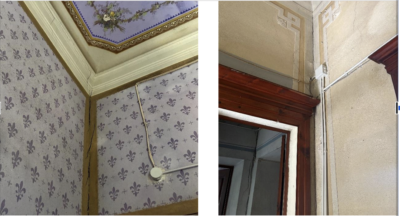 Crack in historic masonry during property inspection in Tuscany